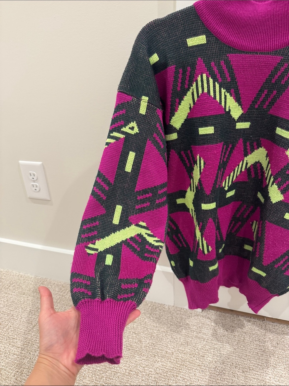 Vintage • 1980s Memphis New Wave Southwestern Geometric Mock Neck Sweater - Picture 2 of 5
